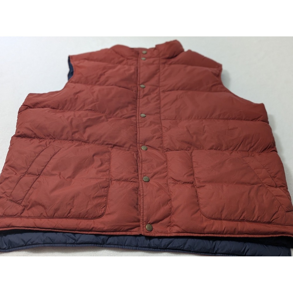 Lands' End Vest Puffer Full Button Snap Jacket XL 46-48 Maroon Navy Down Blend
